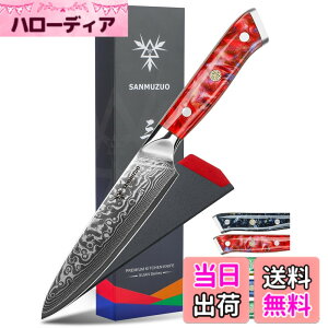 �y���������zSANMUZUO 5 Inch Kitchen Utility Knife - Xuan Series Kitchen Knives - VG10 Damascus Steel with Resin Handle (Sunset Red)