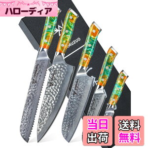 �y���������zSANMUZUO Kitchen Cooking Knife Set - 5 Pieces Chef Knives- Forged Damascus Steel & Resin Handle - Yao Series