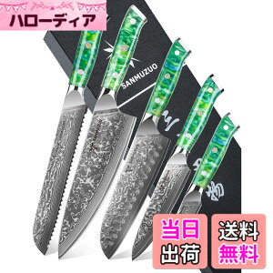 �y���������zSANMUZUO Chef Cooking Knives Set- Kitchen Knife Set of 5 Piece - Ultra-Sharp VG10 Damascus Steel & Resin Handle - Xuan Series (Jade Green)