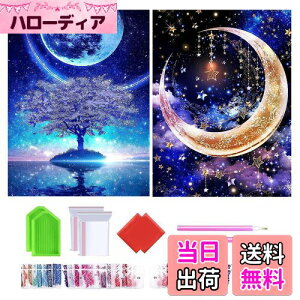 【送料無料】2枚ダイヤモンドアート キット Wikrtoria 5D ダイアモンドアート セット 塗装全面貼り付けダイアモンドビーズ絵画キット 夜の月 手作り絵画 手芸キット モザイクアート ハンドメ