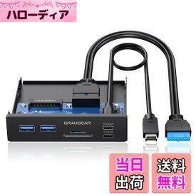 【送料無料】GRAUGEAR 20Gbps USB3.2 Gen2x2 Type-C 3.5インチベイ カードリーダー 内蔵型メモリカードリーダー/ライター 多機能PCマルチフロントパネルに搭載、6ポート USB-C ハブ、SD/MicroSD、USBポート 増設 PC、コンピューターシャーシのフロントブラケット、SATA電