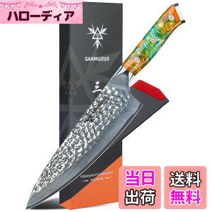 "�y���������zSANMUZUO 8"" Chef Knife - Professional Kitchen Knife - Hammered Damascus Steel & Resin Handle - YAO Series"
