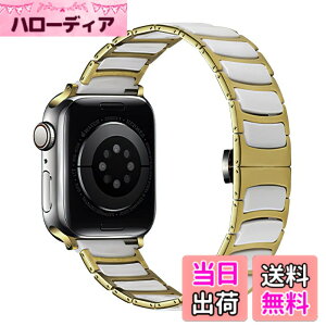 �y���������zMaKTech �Z���~�b�N�o���h�A���^�X�e�����X�ۛƃZ���~�b�N�x���g�AApple Watch 11/10/9/8/7,Ultra 3/2/1,SE 3/2/1 [2025]�ɑΉ� (46mm/45mm/44mm/49mm,�S�[���h/�z���C�g)