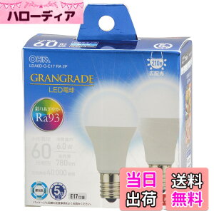 �y���������z�I�[���d�@ LED�d�����` E17 60�`����/60W���� �����F Ra93�����F �����Ή� �f�M�ގ{�H���Ή� �~�j�N���v�g���` 5�N 2�� LDA6D-G-E17 RA 2P 06-5568 OHM