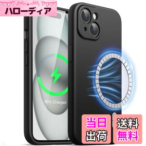 �y���������zJETech iPhone 15 6.1�C���`�p �}�O�l�b�g �V���R���P�[�X MagSafe�Ή� �V���L�[�\�t�g�^�b�`�̓d�b�J�o�[ �J���������Y�ی� (�u���b�N)