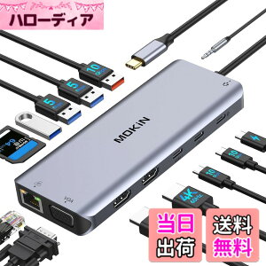 �y���������zMOKiN USB-C�h�b�L���O�X�e�[�V����type c�h�b�L���O�X�e�[�V����hdmi 2�y2HDMI+VGA 3��ʏo�� MST �f���A���z100W PD �[�d 1000Mbps RJ45 LAN�|�[�g 6*USB C/A �|�[�g 1*�I�[�f�B�I 1*SD/TF�J�[�h��
