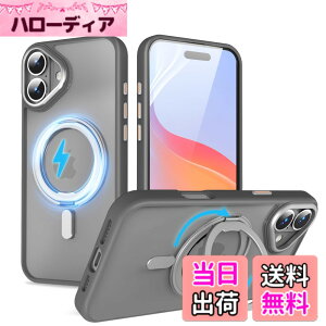 �y���������zQUEASON�yiPhone 16Plus �p MagSafe�Ή� �P�[�X�z360°��]�X�^���h ���C�����X�[�d�Ή� ��phone16plus �p �P�[�X �����O�t�� �ČRMIL�K�i iphone16�v���X �p �X�}�z�P�[�X �������� �����h�~ phon