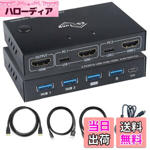 �y���������zES-Tune HDMI KVM�ؑ֊� 2����1�o�� USB2.0��Type-C�[�q�Ή� 4K@60Hz �蓮/�L�������[�g�ؑ� �d���s�v HDMI USB�P�[�u���t�� ���{��戵�������t�� Mac/Windows/Linux�Ή�