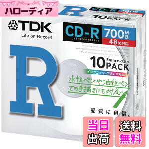 �y���������zTDK �f�[�^�p CD-R 700MB 48X �z���C�g�v�����^�u�� 10���p�b�N CD-R80PWX10A