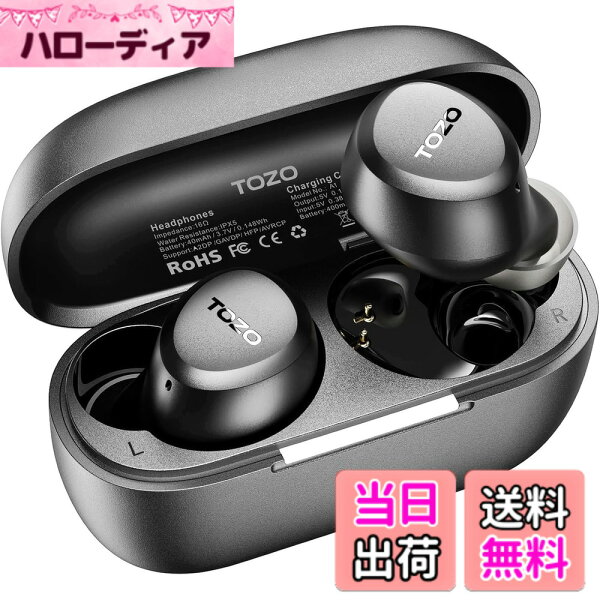 【送料無料】TOZO A1 イヤホン bluetooth ワイヤレスイヤホン 中低音域 暖色系音質 小型軽量 マイク内蔵 AI 通話時ノイズリダクション カスタムEQ アプリ対応 防水 最大約32時間の連続再生 ぶるーとゅーす イヤフォン USB-C 急速充電 カナル 色：ブラック、サイズ：mini