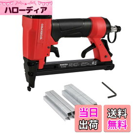 【送料無料】WORKPRO エアータッカー エア釘打機 ステープル 1000本釘付 誤射防止安全ロック機能 常圧 軽量 コンパクト 360°排気調整 コ型替針 肩幅10mm 適応足長6-16mm 木工ツール 大工工具 常圧ステープル用 エアネイラ 色：赤+黒