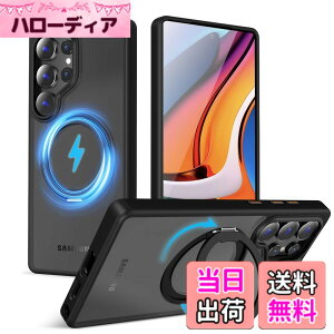 �y���������zMagSafe�Ή��P�[�X 360°���R��]�X�^���h �ϏՌ��� �����O�t�� ���G��ǂ� �S�ʕی� �h�o �F�F�u���b�N�A�T�C�Y�FGalaxy S25 Ultra �p