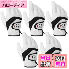 【送料無料】FINGER TEN ゴルフグローブ メンズ 5枚セット 天然羊革x合成皮革 全天候滑り止めグリップ 色：ホワイト（右手用5枚）、サイズ：27