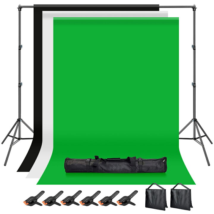 楽天市場 送料無料 Hemmotop 写真撮影用 背景スタンド 0x300cm 布 黒 白 緑 サンドバッグ 二つ 強力クリップ 6個 付き スタジオ撮影機材 バックグラウンドサポート 背景布 背景紙に適用 組み立ては簡単 高強度 安定性がよい Hemmotop 楽天市場店