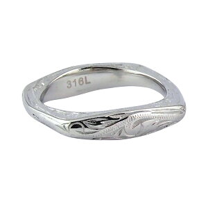 ハワイアンジュエリー リング レディース 指輪 スクエア 四角 細め 金属アレルギー サージカルステンレス つけっぱなし スクロール おしゃれ かっこいい オトナ デザインリング 大きいサイ