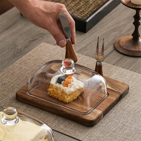 バターディッシュ バターケース 保存容器 ケーキスタンド ドーム蓋付 ケーキフード バターディッシュ 木製トレー ナイフ付き バターボックス 木製蓋 クリア ケース バター入れ バターナイフ ボックス 保存 お菓子作り カット 簡単 便利 調理 パン