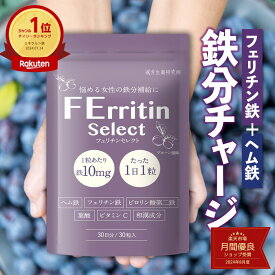 ＼マラソン30%OFF＆P最大9倍／【おいしくカリッと鉄分補給】フェリチン鉄 鉄10mg フェリチンセレクト ヘム鉄 葉酸 ビタミンC マルチビタミン 和漢成分 チュアブル タブレット サプリメント 1袋 (30粒/30日分) 漢方生薬研究所