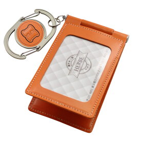 日本製 ダブルカラビナ付 回転式 4面収納パスケースカードケース 定期券入れ 社員証入れ本牛革 レザー