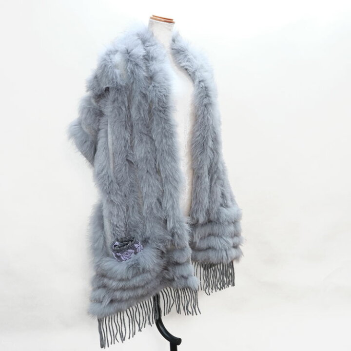 楽天市場】カシミヤ混 フォックス ファー 大判 ストール ポケット付  