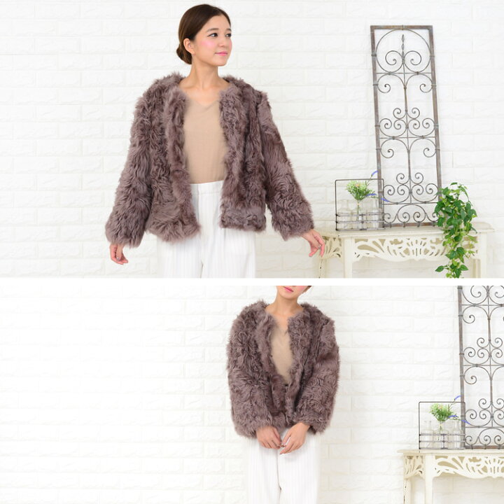 楽天市場】ジャケット ファー カルガンラム ノーカラー ファー  