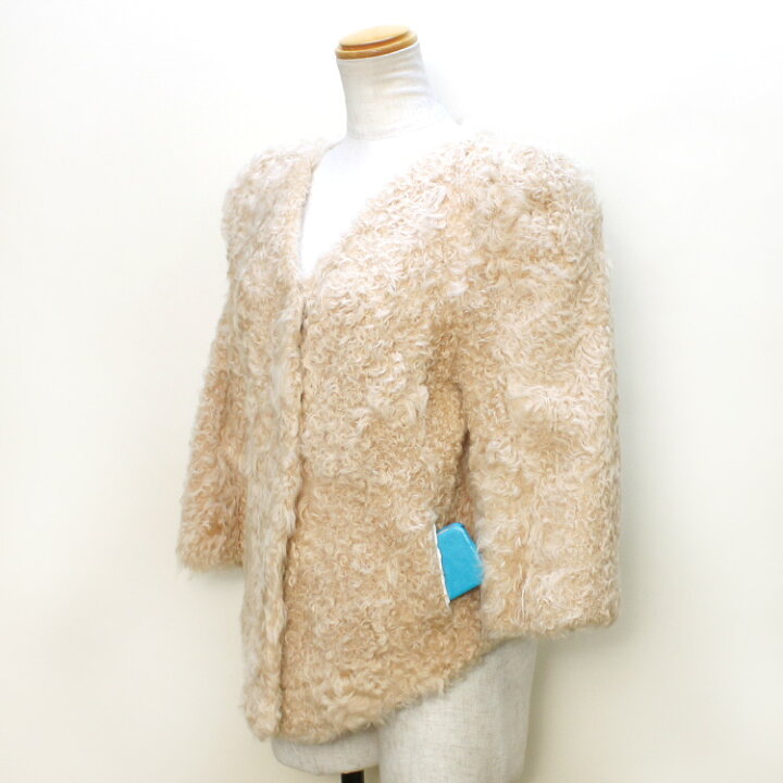 楽天市場】カルガンラム ノーカラー ファー ジャケット ラム リアル  