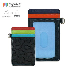 mywalit × miffy ミッフィー グッズ 大人 コラボ 牛革 カーフ レザー パスケース 窓付き 定期入れ IC ID カード エンボス MY13504 ブラック かわいい マイウォリット マイウォレット レディース ギフト プレゼント