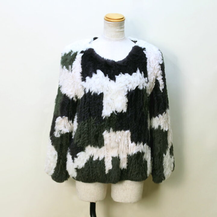 楽天市場】ラビット 編み込み ファー ジャケット ミックスカラー 
