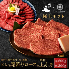 【姫牛A5ヒレ＆A5ロース＆馬刺し特別セット】黒毛和牛 A5等級 ヒレ ロース 600g 馬刺し 上赤身 300g セット 食べ比べ 馬刺し 馬肉 ギフト 和牛 すき焼き しゃぶしゃぶ 肉 馬刺し 赤身 馬刺し プレゼント 馬刺し 父の日 ギフト 父親 馬肉セット 馬刺し 小分け 馬刺
