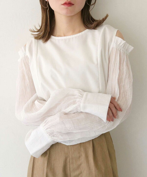 楽天市場】【C服袋対象】袖ボリューム 肩開き バックリボン ブラウス