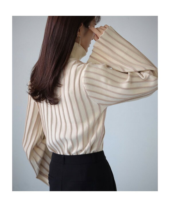 楽天市場】【50%OFF】ストライプ ベルスリーブ タートルネックニット  