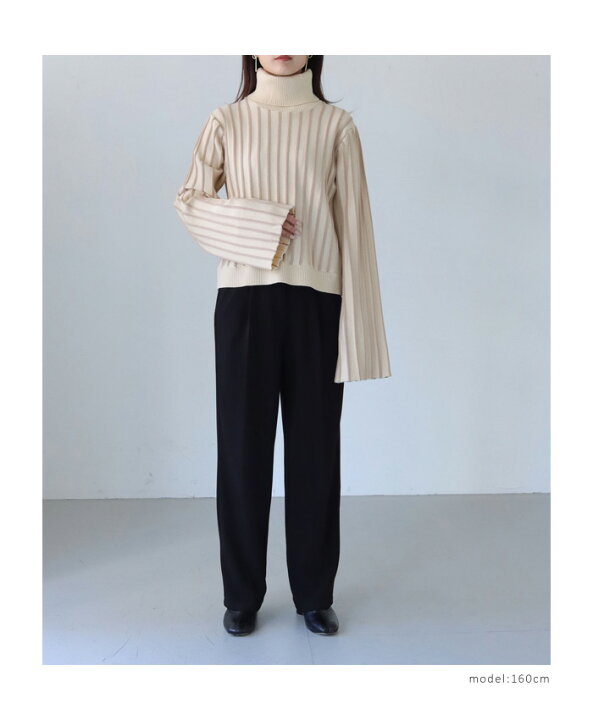 楽天市場】【50%OFF】ストライプ ベルスリーブ タートルネックニット  