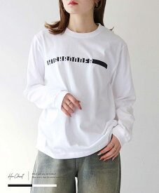 【GW SALE! 15%OFF】ラインロゴ ロンT ロゴT 長袖Tシャツ ロゴロンT トップス カットソー レディース 春 秋冬 長袖 ゆったり 大きめ ロング丈 おしゃれ シンプル モード 綿100 コットン 大人　カジュアル ストリート マニッシュ ビッグシルエット オーバーサイズ