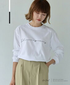 【完売カラーは別ページで販売中！】シンプル プリント ロゴロンT ロゴT tシャツ トップス ロンT 長袖Tシャツ レディース 長袖 春 秋冬 おしゃれ シンプル きれいめ 大人可愛い 大人カジュアル 綿100 コットン ゆったり 大きめ クルーネック