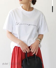 【クーポンあり＆ポイント5倍】5.6オンス 筆記体 ロゴ Tシャツ カリグラフィー トップス カットソー レディース 春 夏 半袖 おしゃれ シンプル 大人 大人カジュアル 大人可愛い きれいめ ゆったり 大きめ 大きいサイズ 綿100 コットン ロング丈 ミドル丈 丸首