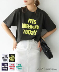 【再入荷＆新色追加！】 WeekendロゴTシャツ tシャツ ロゴT レディース ユニセックス 春 夏 半袖 五分袖 クルーネック 丸首 おしゃれ ロゴ ゆったり 大きいサイズ ビッグロゴ 大きめロゴ カジュアル 大人可愛い 綿100 コットン きれいめ 華やか