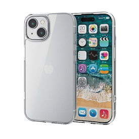 エレコム iPhone15 ケース ガラス 硬度9H ハイブリッド素材 側面TPU 四つ角エアークッション ストラップホール付き クリア 送料無料
