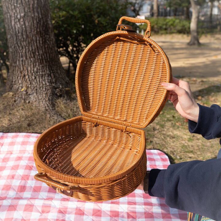 ピクニックバスケット 茶色 オレンジ内装 くずし
