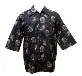 風神雷神プリント オープンシャツ七分袖1811日本製