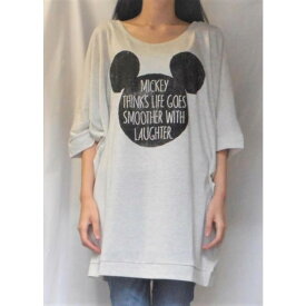 ミッキーマウスレディース Tシャツ（ゆるT）ライトグレイorベージュ Mサイズ 7283-7612mickey mouse disneyディズニー ボーイフレンドワンピース チュニック