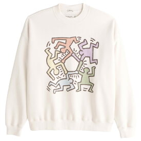 【並行輸入品】アバクロンビー&フィッチ メンズ スウェットシャツ ( トレーナー / オーバーサイズ ) Abercrombie&Fitch Keith Haring Graphic Crew Sweatshirt (オフホワイト) 【キース・ヘリング トレーナー 大き目 】