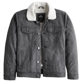 【並行輸入品】ホリスター メンズ トラッカー ジャケット ( 裏地 ボア ) Hollister Sherpa-Lined Faux Suede Trucker Jacket (ダークグレー) 【アウター ジャケット 裏ボア 】