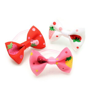 ヘアゴム いちご柄リボン 3個セット レッド ピンク ホワイト【C20-19】ベビーヘアゴム ポリウレタンゴム グログランリボン 苺 イチゴ 赤 白 ピンク キッズヘアゴム 赤ちゃんヘアゴム 0歳