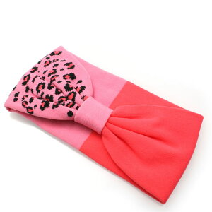 ジャージ素材のびのびターバンカチューム レオパードヒョウ柄ハーフ ピンク A102-33 エスニック 幅広 お風呂 ヘアバンド レディース