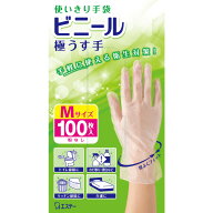 エステー 使いきり手袋　ビニール　極うす手　Mサイズ　半透明　100枚