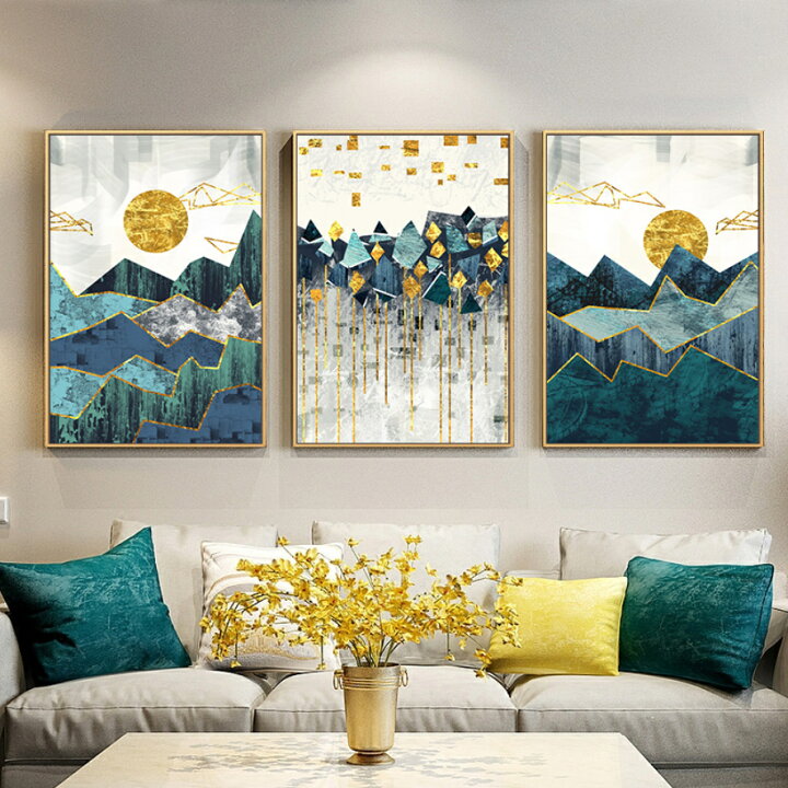 楽天市場】3枚組 北欧絵画 抽象的幾何学的な山の風景 壁アート  