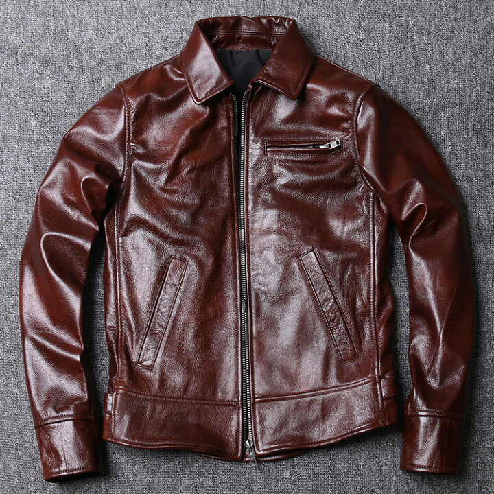 高品質レザージャケット 牛革 シングルライダース 革ジャン カウハイド  