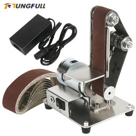 ミニ ベルトサンダー 卓上グラインダー 研磨機 775モーター付き 電動研磨機 ベルトグラインダー DIY 木工 金属 アクリル ナイフ研ぎ 多用途 静音 7段変速 電源アダプター付き ベルト5枚付き 角度調整可 コンパクト 小型 研削 工具 初心者対応 研磨器 研磨ベルトセット