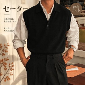 ニットベスト メンズ 前開き ベスト ビジネス ニット 襟付き オフィスカジュアル ジレ 春 秋 羽織り 紳士 ニットチョッキ スーツ下