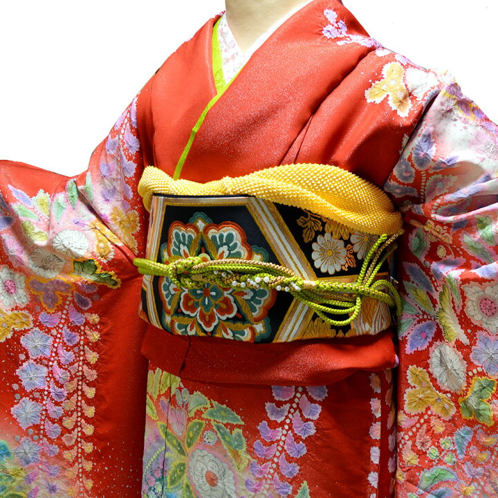 振袖 手描き 京友禅 正絹 ふりそで / 赤 ・ 辻が花 { 振袖 振り袖 成人式 | 浴衣 七五三 和雑貨なら部坂呉服店