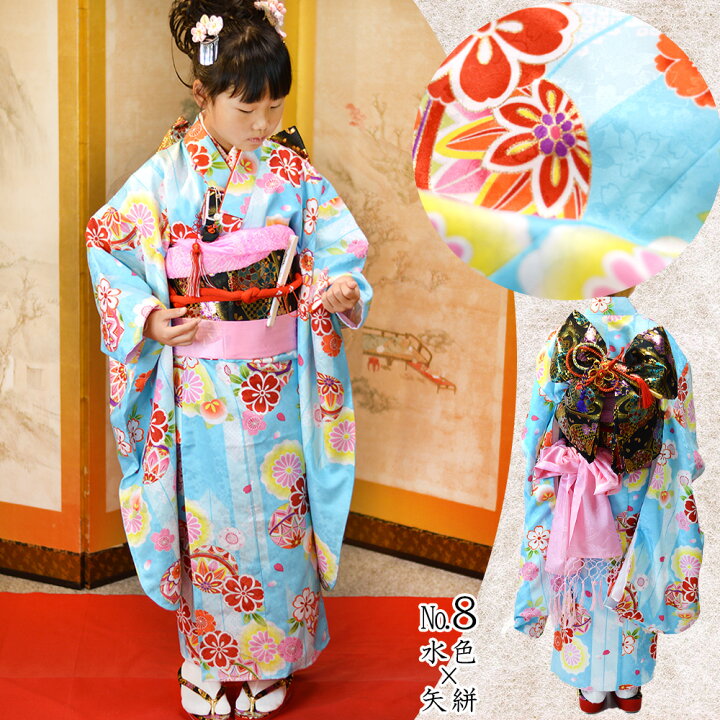 着物と帯 時流】O24-55◇七五三 3才女の子着物&作り帯.草履.巾着 6点 